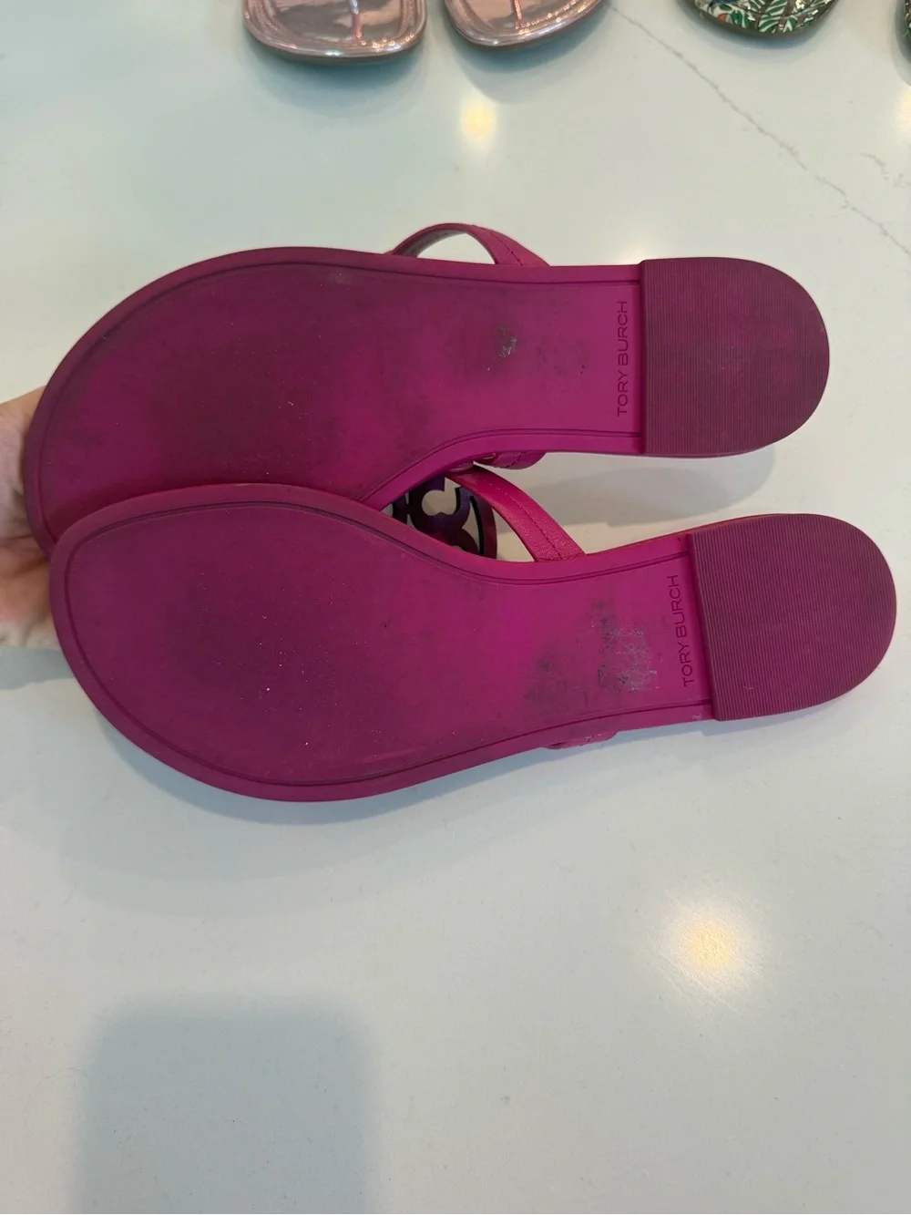 Tory Burch Fuchsia Leather Logo Thong Sandals